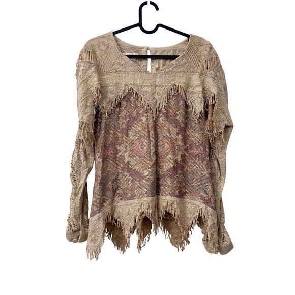 VTG Damianou Neiman Marcus Southwestern Fringe Long Sleeve Blouse Womens Small - Picture 1 of 10